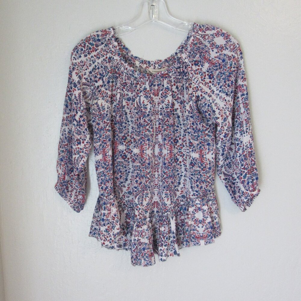 Rebecca Taylor Multicolor Silk Floral Ruffled Hem Size 0 3/4 Sleeves Dress